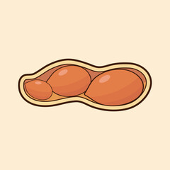 Vector illustration, whole and peeled peanuts, isolated on brown background.