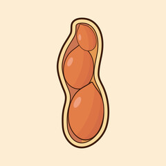 Vector illustration, whole and peeled peanuts, isolated on brown background.