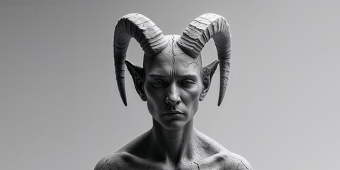 Horned earth spirit figure with thoughtful expression and stone texture.