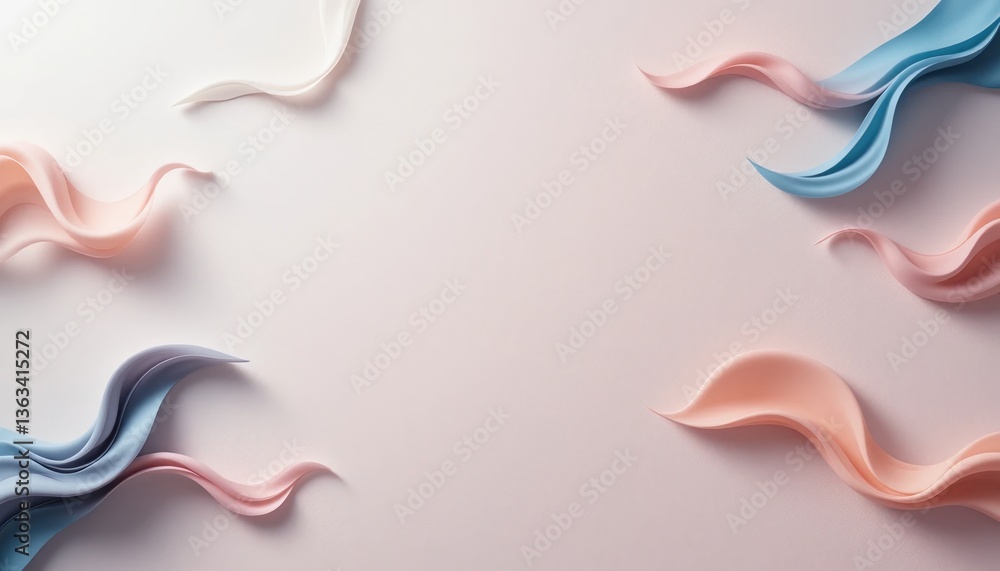 Poster graceful flowing fabric patterns minimalist studio abstract art soft color palette top-down view cre