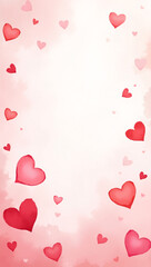 Pink Background with Scattered Red Hearts