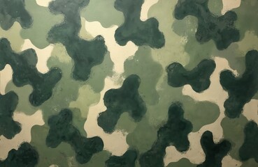 Abstract green camouflage pattern background. Repeating military design. Textured overlay with distressed paint effect. Grunge style art perfect for backgrounds, wallpaper, apparel textile design