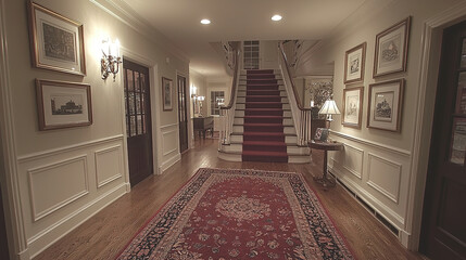 Elegant foyer with wooden floors and spiral staircase leading to upper level in a classic home