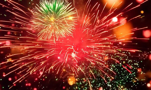 The magical particle sparkle explosion particles glow with Christmas theme color on black background.