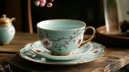 Fototapeta premium Floral Teacup Set, Porcelain Teaware