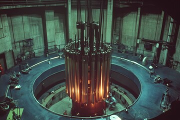 Inside a Nuclear Reactor Core with Fuel Rods and Coolant Glow