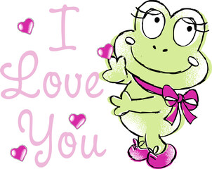 Cute Frog Illustration with 'I Love You' Text