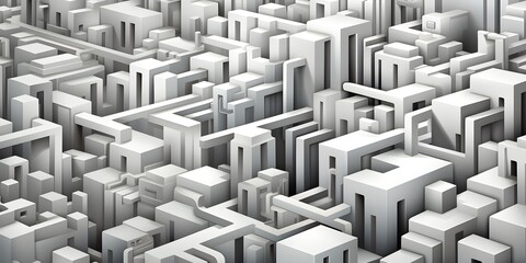 Fototapeta premium Abstract White Geometric Structure with Interconnected Pathways and Architectural Design