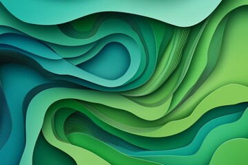 Fototapeta premium Green abstract paper carved background.Paper art style of nature concept design. Abstract green wavy shapes background, abstract blue wallpaper background, abstract smooth waves pattern background