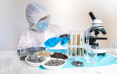 Soil testing in the laboratory. Selective focus.