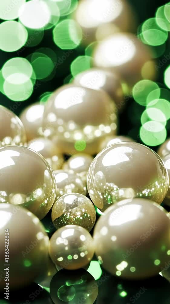 Poster sophisticated arrangement of luminous pearls on a vibrant green background creates an enchanting vis