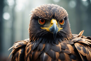 Obraz premium Golden Eagle with Sharp Eyes, AI Generated Digital Art with Dynamic Shapes and Colors