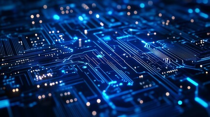Obraz premium High-tech circuit board background, abstract digital technology presentations, electronic components, digital infrastructure, blue tech theme, modern electronics evolution expansion background image