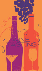Wine list, bar menu, alcohol vector illustration. Silhouette of wine bottles, glasses, grapes