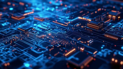 High-tech circuit board background, abstract digital technology presentations, electronic components, digital infrastructure, blue tech theme, modern electronics evolution expansion background image