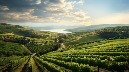 A photo of a picturesque vineyard in the countryside.