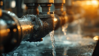 Water leaking from industrial pipes.