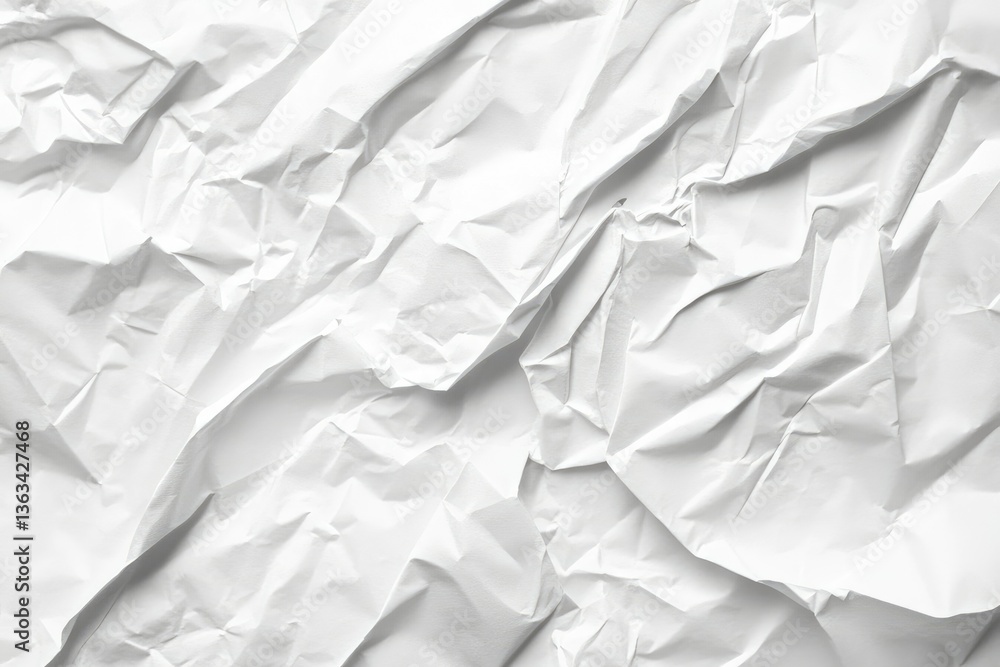 Poster crumpled white paper texture showing abstract pattern and sharp creases