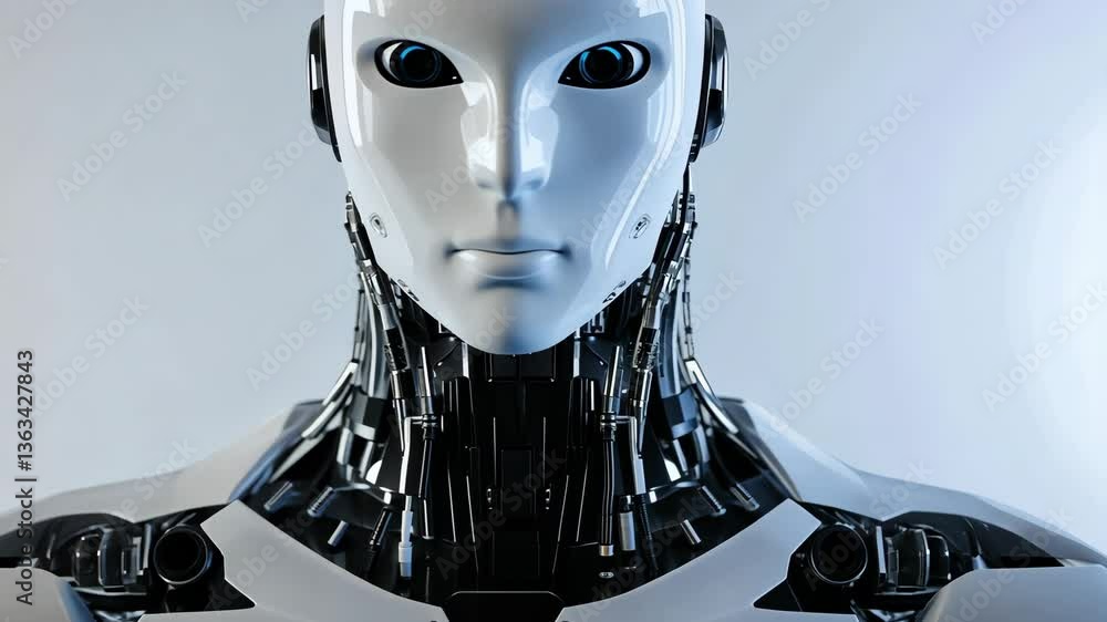 Aufkleber robotic figure displays human-like features and advanced technology in a neutral setting