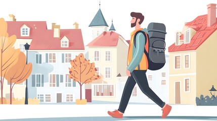 Professional Caucasian Male Traveler Exploring New City 2D Animation
