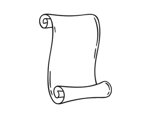 Ancient empty scroll doodle hand drawn, ancient medieval paper outline icon. Outline vector paper scroll, papyrus isolated empty template.