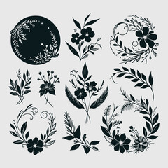 Elegant Floral Line Art Icon Set Circular Logo Design, Floral Line Art Circle Logo Set