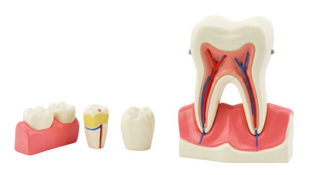 Detailed Anatomical Model of Human Teeth, Showing Structure of Enamel, Dentin, Pulp, Root, and Gum with Educational Purpose for Dentistry and Oral Health
