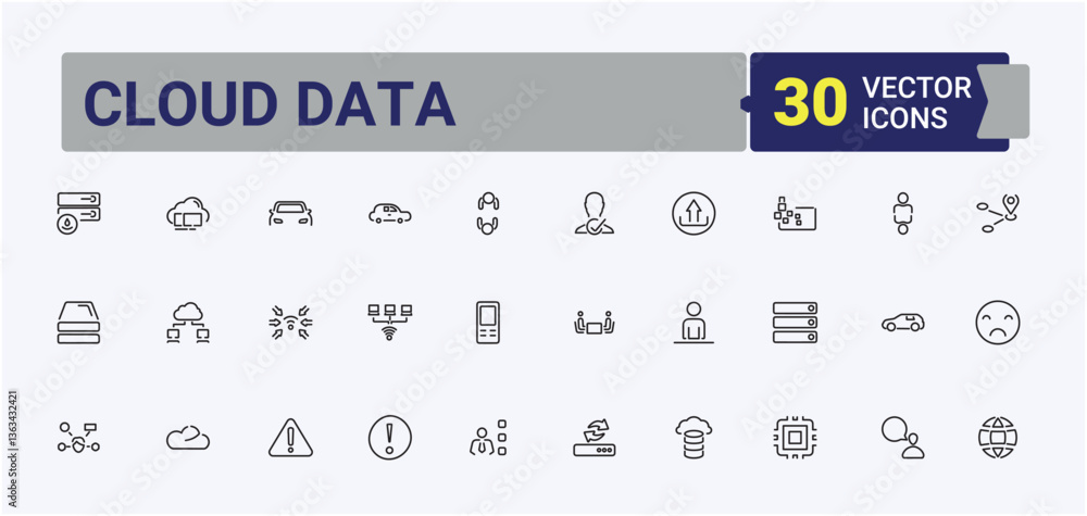 Poster set of cloud data line icon. related to system, hosting, cloud, storage, network, web and more. clou