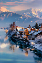 Fototapeta premium Timeless Winter Solitude in the Beautiful Swiss Town of Yverdon-les-Bains