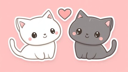 Obraz premium Two cute kittens in love on pink background; Valentine's card design
