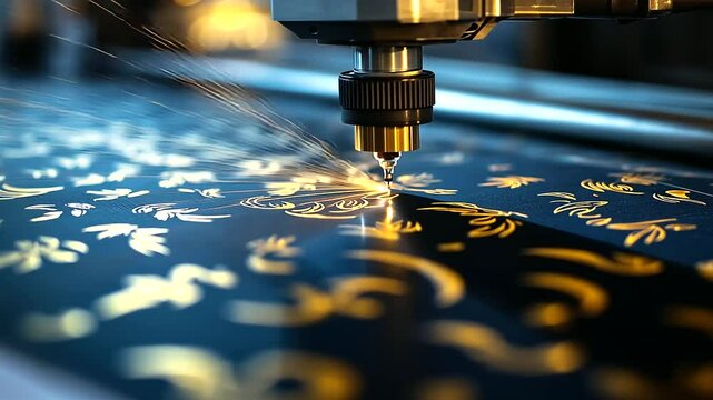 Macro close-up of a DTF printer transferring an intricate, high-contrast pattern onto soft fabric, with every droplet of ink perfectly placed.