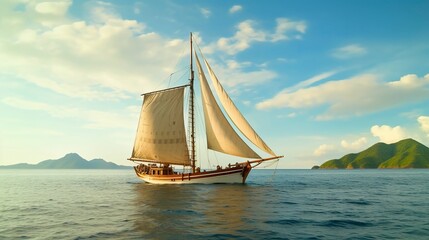 Naklejka premium A photo of a traditional wooden sailing boat