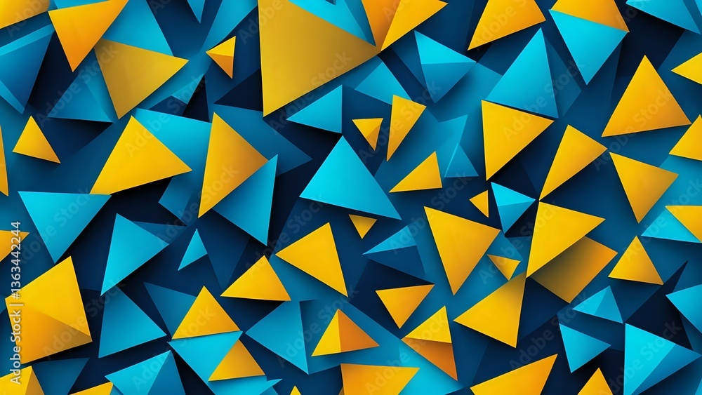 Poster abstract blue and gold triangular geometric 3d shapes pattern design
