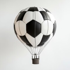 Unique hot air balloon designed as a soccer ball suspended in mid-air