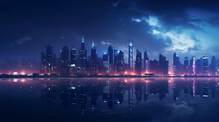 Fototapeta premium A photo of a vibrant city skyline at night.