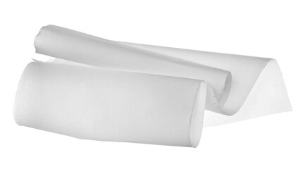 Paper kitchen towels flying, disposable, isolated on white, clipping path	