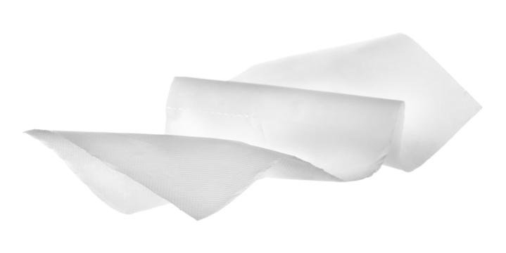 Paper kitchen towels flying, disposable, isolated on white, clipping path	