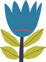 Abstract Groovy Modern Flowers and Leaves, scandinavian stily, flat illustration.