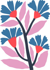 Abstract Groovy Modern Flowers and Leaves, scandinavian stily, flat illustration.