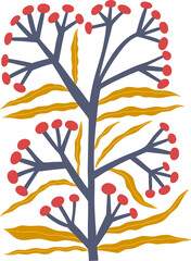 Abstract Groovy Modern Flowers and Leaves, scandinavian stily, flat illustration.
