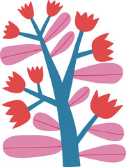 Abstract Groovy Modern Flowers and Leaves, scandinavian stily, flat illustration.