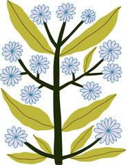 Abstract Groovy Modern Flowers and Leaves, scandinavian stily, flat illustration.