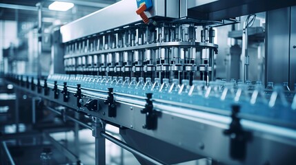 Obraz premium Automated bottling line with no workers