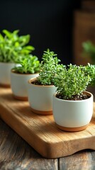 Fresh Herbs on Wooden Board