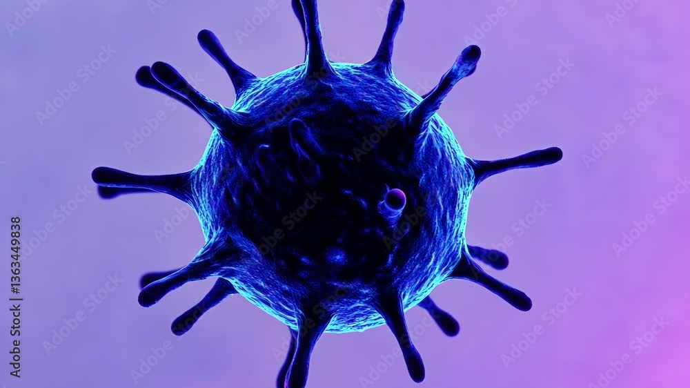Poster detailed view of a virus structure revealing spikes and surface features in a vibrant color setting