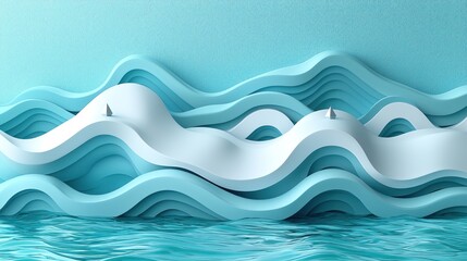Fototapeta premium Abstract Ocean Wavescape: Minimalist Paper Art Design