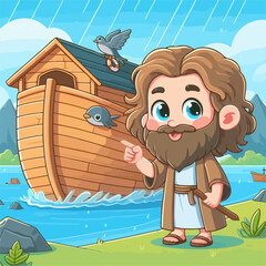 cartoon story of noah ark illustration for book cover