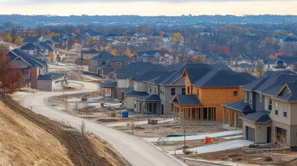 A suburban neighborhood being built, rows of unfinished houses --ar 16:9 --v 6.1 Job ID: ecdc4bf4-4ef4-43f9-b918-0967c3ad8afc