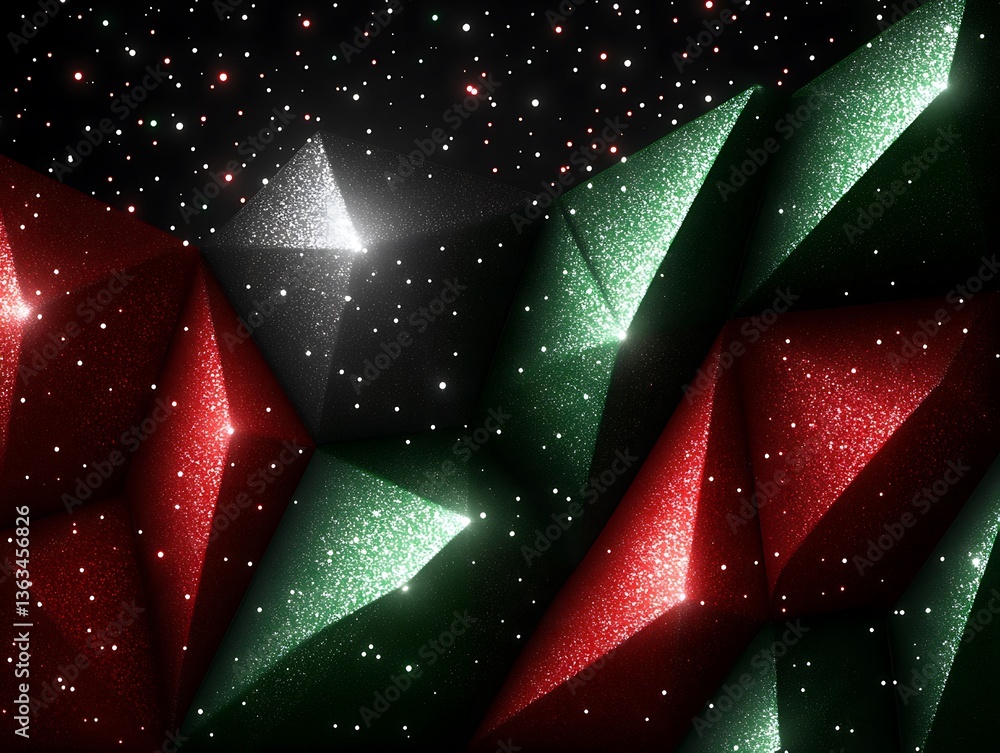 Poster festive geometric abstract background with sparkling glitters and low poly shapes
