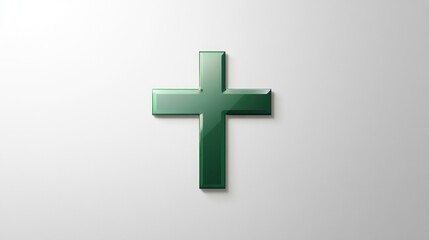 Obraz premium Green glass cross on white background; faith, hope, religion